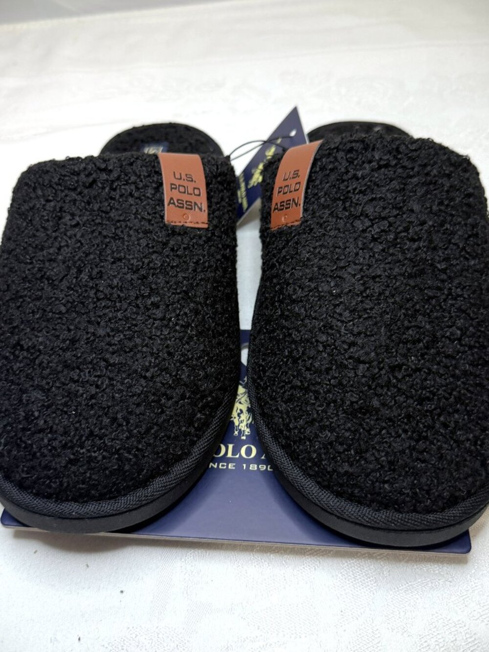 US Polo Assn Black Faux Fur Slippers Men's Medium (7/8) New - Picture 2 of 5